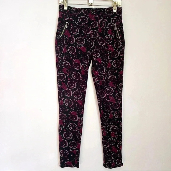 Yado Black Multicolor Rose Print Active Wear Work Out Leggings w/Pockets Size S - Picture 1 of 4